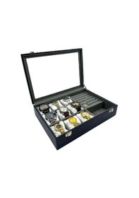 Resim Richbox 9'lu Saat Kombin Bilezik Bileklik Yüzük Broş Kol Düğmesi Takı Saat Kutusu Mango Lacivert Kroko 