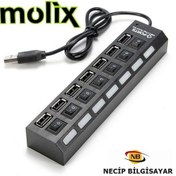 Resim Necipbilgisayarltd Molix 7 Port Usb 2.0 Hub Çoklayıcı Switch Anahtarlı Hub Çoğaltıcı 