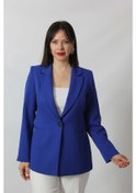 Resim 1904 Saks Mavi Fermuarlı Cep Aksesuarlı Kadın Büyük Beden Blazer Ceket Saks Mavi 