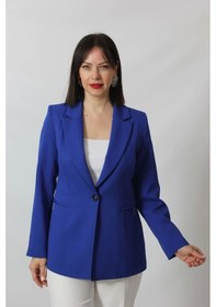 Resim 1904 Saks Mavi Fermuarlı Cep Aksesuarlı Kadın Büyük Beden Blazer Ceket Saks Mavi 