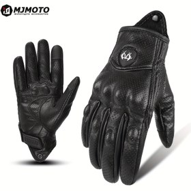 Resim MJMOTO Retro Motosiklet ve Bisiklet Eldivenleri - Nefes Alabilir PU Deri, Dokunmatik Uyumlu, Ayarlanabilir Bilek Kayışı, Güçlendirilmiş Avuç İçi Tutuşu - Erkekler & Kadınlar için Yazlık Açık Hava Spor Eldivenleri (Klasik Siyah), Hava Akışını Artıran Tasarım 