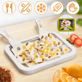 Resim Lirazon Ev Tipi Spatulalı Kore Tarzı Rulo Dondurma Tavası Yoğurt Dondurma Bowl Tabağı Dondurma Yapma Aparat 