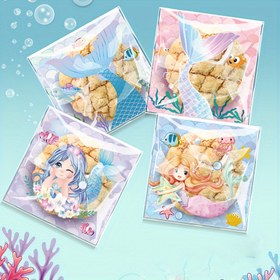 Resim 100 Adet Deniz Kızı Temalı Plastik Şeker Ambalaj Poşetleri, Parti Hediyeleri, Pişirme Malzemeleri ve Tatil İkramları için Fantezi Çizgi Film Hediye Paketleri 
