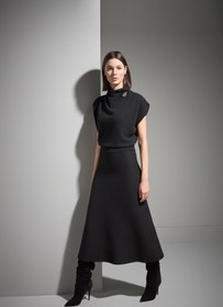 Resim Broş Detaylı Siyah Triko Bluz - Siyah / M 