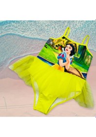 Resim Lolliboomkids Kız Çocuk Balerin Tütülü Pamuk Prenses Tema Baskılı Mayo Neon Sarı Tül Tütü Detaylı Son Sezon Neon Sarı 