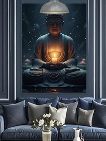 Resim Meditasyon Yapan Buda Heykeli İllüstrasyonu Dekoratif Kanvas - Mdf Ahşap Tablo 