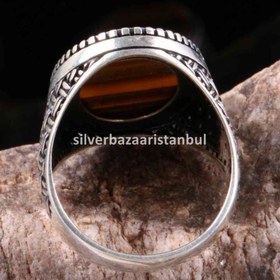 Resim Tigers Eye Stone Jewelry Solid 925 Sterling Silver Men Ring - US: 12 / 68 mm / Turk: 28 