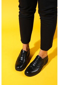 Resim Luvishoes Luvi Shoes Avra Siyah Cilt Hakiki Deri Kadın Oxford Ayakkabı Siyah 