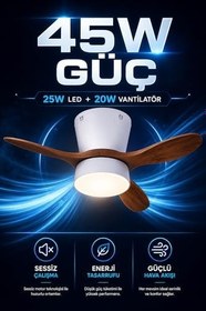 Resim Tavan Vantilatörü LED Avize Armatür 45W 54CM 3 Kanatlı Sessiz DC Motor Uzaktan Kumandalı 3 Kademeli Fan Zamanlayıcı Gece Lambası Modu Akıllı LED Aydınlatma (Beyaz Ceviz) 