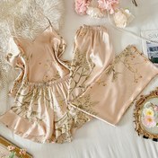 Resim Gençlik için 3 parça pijama takımı: Rahat kolsuz uzun pantolon ve şort, çiçek desenli, rahat ve konforlu 