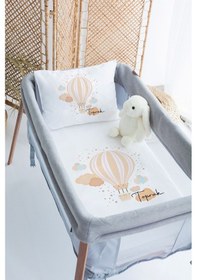 Resim Lilabio %100 Pamuk Saten İsme Özel İsimli 70x120 Park Yatak Nevresim Seti Uçan Balon 