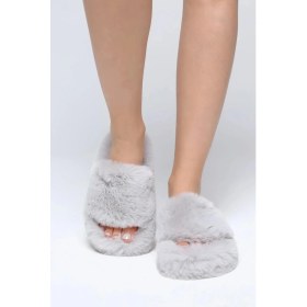 Resim Hadialal Kadın Gri Ekstra Yumuşak Püsküllü Ev Terliği 