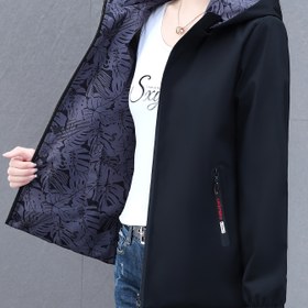 Resim Kadınlar için Çift Taraflı Kapüşonlu Ceket - İlkbahar/Sonbahar İçin İki Yönlü Fermuarlı Hafif Günlük Kaban, Siyah Düz Renk, Elde Yıkanabilir Normal Kesim Dış Giyim 