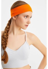 Resim Kadın %100 Pamuklu Penye, Kaymaz, Terletmez, Ultra Hafif, Spor Saç Bandı Bandana - Tek Ebat / Turuncu Turuncu 