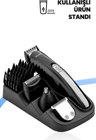 Resim GOLDMASTER Enerjik 12 In 1 Sıfır Başlıklı Kablolu Kablosuz Hızlı Şarj Paslanmaz Çelik Standlı Erkek Bakım Seti 