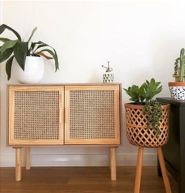 Resim Hazeranlı Çift Kapaklı Mini Ahşap Dolap-komodin Ceviz 
