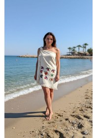 Resim Missidea Göz Desenli Çift Kat Müslin Peştamal Ekru 