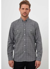 Resim Morven Erkek Gri Trend Oduncu Ekoseli Düğmeli Yaka Regular Fit Gömlek Gri 