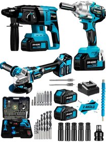 Resim Dragro DRG-smn128 Mavi 128 V 3'lü Set Kırıcı Delici Somun Sıkma Taşlama Makinesi 2 Akülü Kömürsüz Full Set 