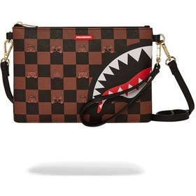 Resim Sprayground Peeking Character Check Pouchette, Kahverengi Unisex El Ve Omuz Çantası El Çantası 
