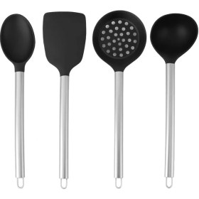 Resim Storemax "4’lü Silikon ve Paslanmaz Çelik Mutfak Seti - Dayanıklı Kepçe, Spatula, Kevgir ve Büyük Servis Kaşığı - Sağlam, Dayanıklı ve Şık Tasarım - Yemek Pişirme ve Servis Için Ideal Mutfak Gereçleri" 