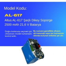 Resim Altus AL-617 Şarjlı Dikey Süpürge 2500 mAh 21,6 V Batarya - Orjinal Uyumlu Uzun Ömürlü, Yüksek Performans Pil 