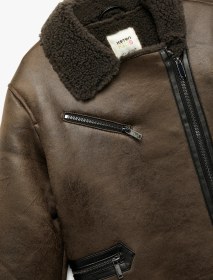 Resim Koton Fermuarlı İçi Peluş Astarlı Uzun Kollu Suni Süet Ceket Kahverengi 6wkg20015aw Kahve 
