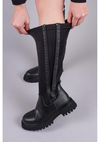 Resim Asten Genişletilebilir Fermuarlı Strech Çizme Siyah -8489 Siyah 