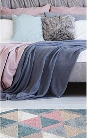 Resim ARYA AR 10 BLUE PINK Yıkanabilir Çift Taraflı Modern Desenli Dokuma Kilim, Pembe, 80 x 300 