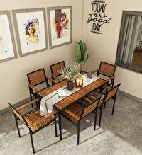 Resim Woodesk Alaca CPT7707-150 Masif Ahşap Bahçe Masa + 6 Sandalye Takım CPT7707-150 