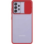 Resim Caseart Samsung Galaxy A52 Kapak Lensi Açılır Kapanır Kamera Korumalı Silikon Kılıf - Kırmızı 