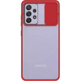 Resim Caseart Samsung Galaxy A52 Kapak Lensi Açılır Kapanır Kamera Korumalı Silikon Kılıf - Kırmızı 