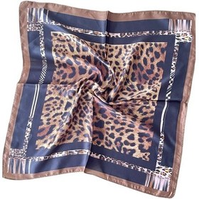 Resim Saten Bandana Saten Fular Saten Çanta Aksesuarı Özel Desen Bandana 45x50 Cm Beyaz - Haki 