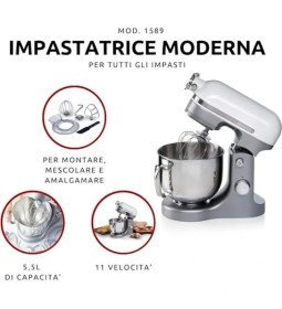 Resim AyrStore Moderna Mutfak Şefi Beyaz Gri 1589/01 - Döküm Gövde, Planet Mikser Yoğurma Makinesi, 1600 