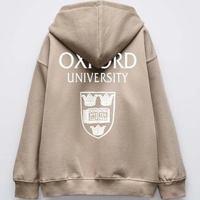 Resim Erkek Çocuk Oxford Modelli Kol Manşetli Pamuk Kapşonlu Sweat Bej 
