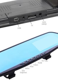 Resim 4.3” Dikiz Ayna 1080P Araç Kamerası - Çift Kameralı + Arka Kamera 