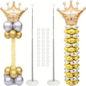 Resim 2 adet Metal Balon Tutucu, Balon Kule Direği, Doğum Günü, Düğün, Cadılar Bayramı Hediyeleri için Uygun Ayarlanabilir Balon Standı 