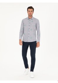 Resim Cacharel Lacivert Slim Fit Beli Bağcıklı Kanvas Pantolon 