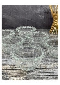 Resim 6 Lı Boncuklu Cam Kase Kahvaltılık Tabak 12cm 