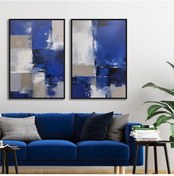 Resim Yağlı Boya Dokulu Tablo Lacivert Siyah Gri Soyut İkili Set Siyah Çerçeveli U08030-179036 