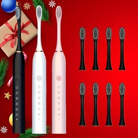 Resim 8 adet Yetişkin Sesli Elektrikli Diş Fırçası, 6 Akıllı Mod, 8 Yedek Başlık, USB Şarj, Şarj Edilebilir Li-ion Pil, IPX7 Su Geçirmez, Yumuşak Kıllar, 2 Dakika Zamanlayıcı ve 30 Saniye Aralıklı Hatırlatıcı - Hassas Dişler ve Diş Eti İçin İdeal, Diş Eti Bakımı Diş Fırçaları | Modern Diş Fırçası Tasarımı | Sesli Diş Fırçaları 