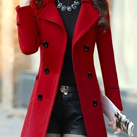 Resim Kızıl Renkli Sonbahar ve Kış Kadınlar İçin Yeni Kore Tarzı Dar Kesim Uzun Polar Mont 