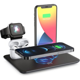 Resim TeknoExpress 4in1 Hızlı Şarj Kablosuz Wireless Iphone Apple Watch Uyumlu Şarj Standı 