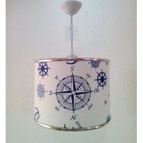 Resim Onay Avize Pusulalı Elkamentli 2.li Set M-0690 Kumaş Kaplama Genç ve Çocuk Odası Avize ve Abajur Takımı 