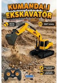 Resim Uzaktan Kumandalı Şarjlı Metal Kepçeli 360 Dönen Rc Ekskavatör İş Makinesi Oyuncak - Sarı Çok Renkli 