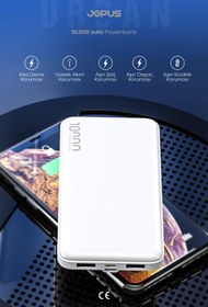 Resim Jopus 10000mAh Powerbank - Led Işık Göstergeli - Taşınabilir Şarj Cihazı - Beyaz JP-P10 
