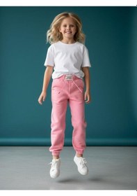 Resim Kız Çocuk İnce Şardonlu Oversize Tasarım Eşofman Alt-16473 Pembe 