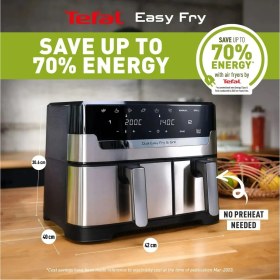 Resim Tefal 8in 1 Çift Hazneli 8,3lt Yüksek Kapasiteli Easy Fry & Grill Iki Sepetli Premium Yağsız Fritöz, Aile Dostu Kapasite, Luciole Lambader Hediye 