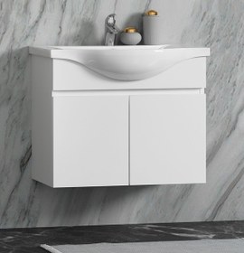 Resim ÖZCEDEN Yıldız 80 cm Beyaz MDF Seramik Lavabolu Asma Banyo Alt Dolabı 