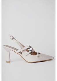 Resim Muggo Kidman Garantili Arkası Açık Kemer Detaylı Üç Bantlı Rugan Kadın Topuklu Ayakkabı 001 